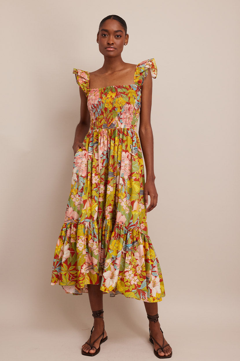 Ruby Dress | Venice Scroll Mandarin Red