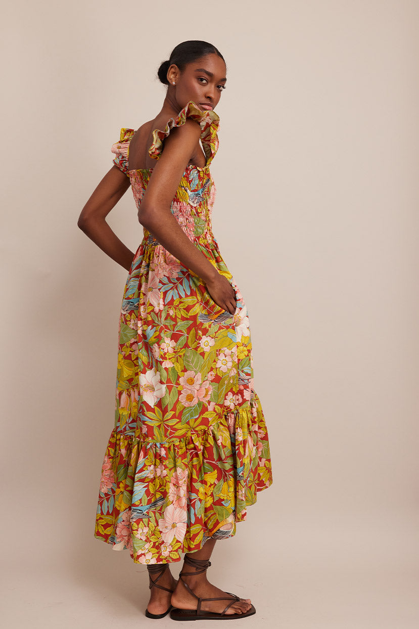 Ruby Dress | Venice Scroll Mandarin Red