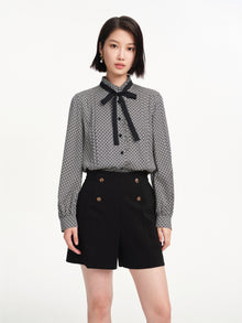 Geometric Hearts Print Blouse | Black