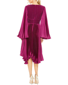 Mac Duggal | Womens | Long Flare Sleeve Pleated Dress | Purple