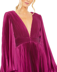 Mac Duggal | Womens | Long Flare Sleeve Pleated Dress | Purple