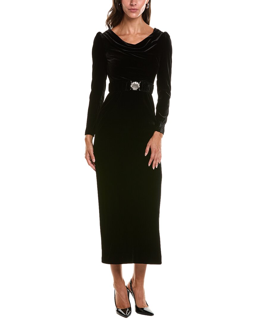 SALONI | Womens | Jinx Stretch Velvet Silk-Blend Midi Dress | Black