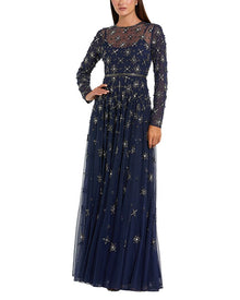 Mac Duggal | Womens | Embellished Full Sleeve Long Dress | Navy