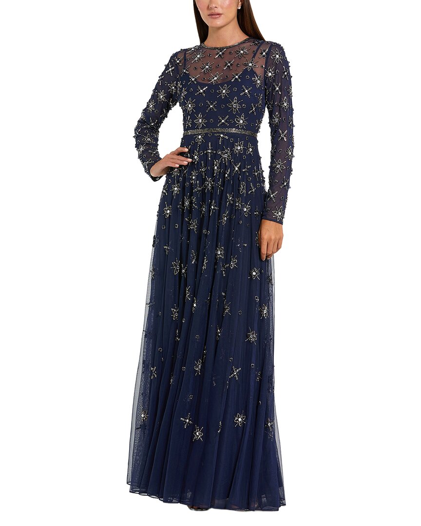 Mac Duggal | Womens | Embellished Full Sleeve Long Dress | Navy