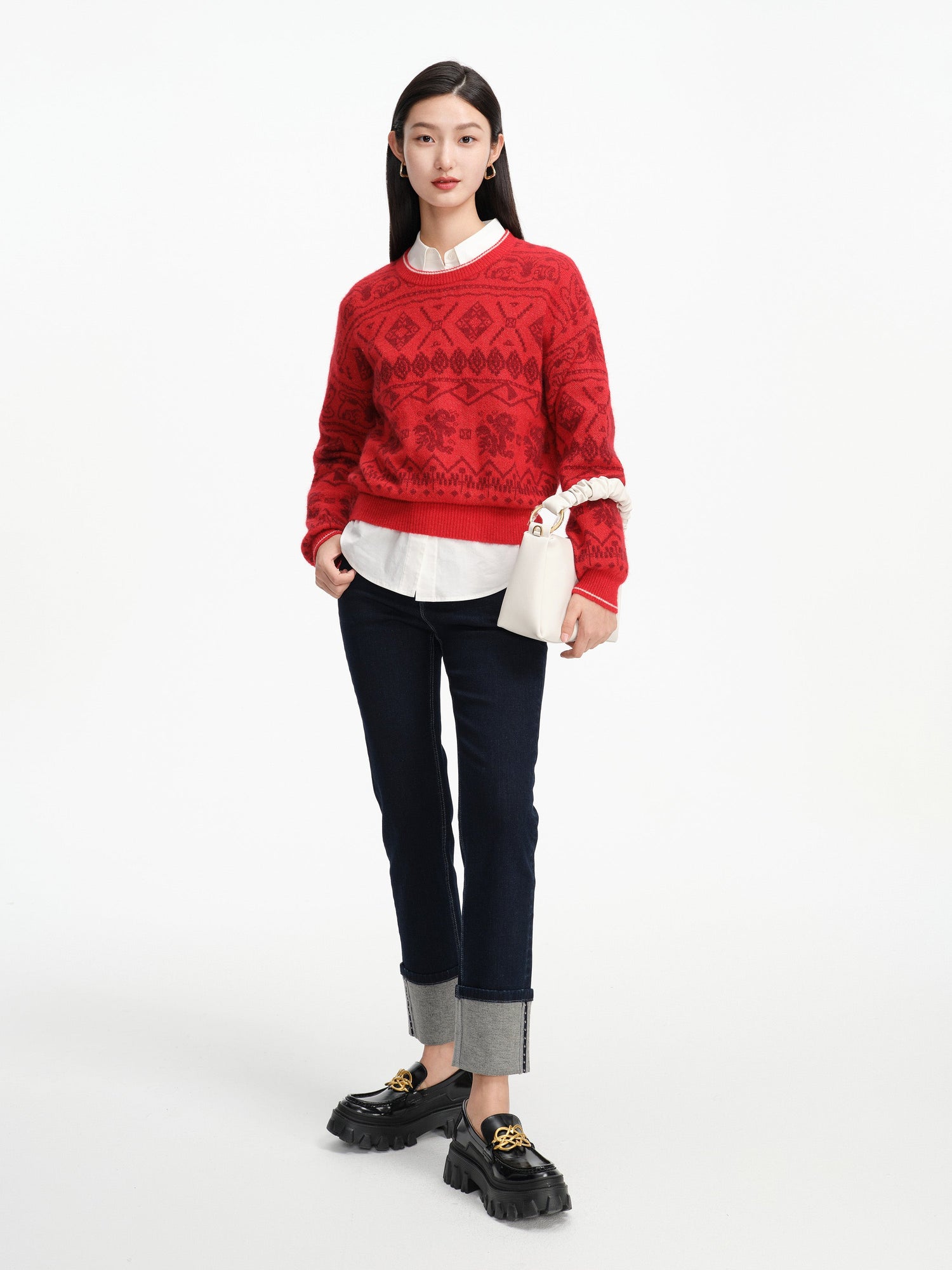 Short-Seleves Knit Cardigan With Button | Red