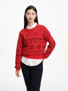 Short-Seleves Knit Cardigan With Button | Red