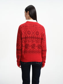 Short-Seleves Knit Cardigan With Button | Red
