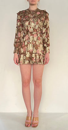 Hemant & Nandita | Golden Lurex Short Dress | Brown