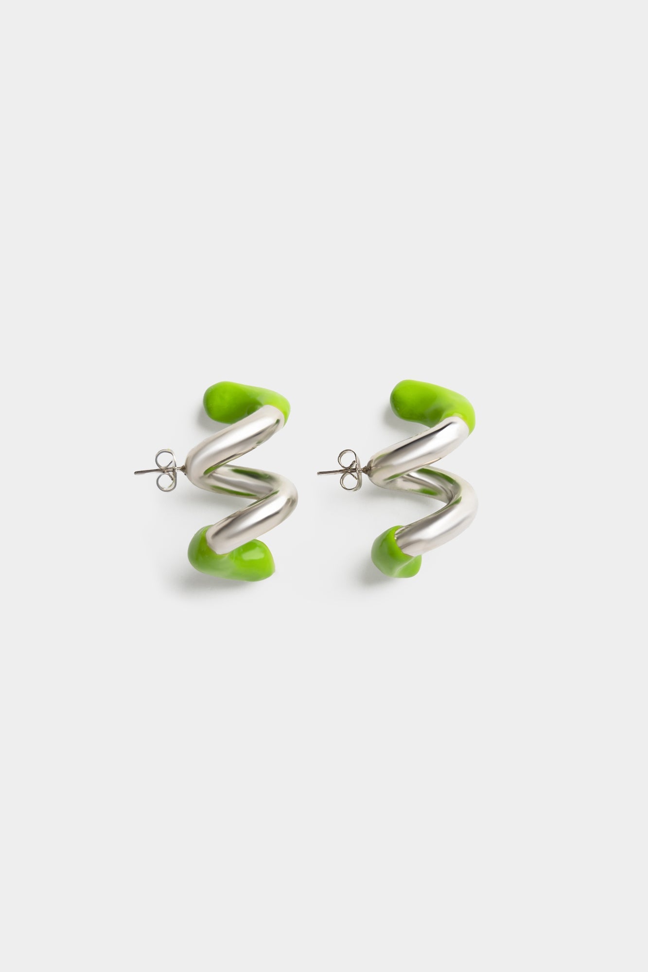 Fusillo Rubberized Silver Earrings | Unisex | Fern Green