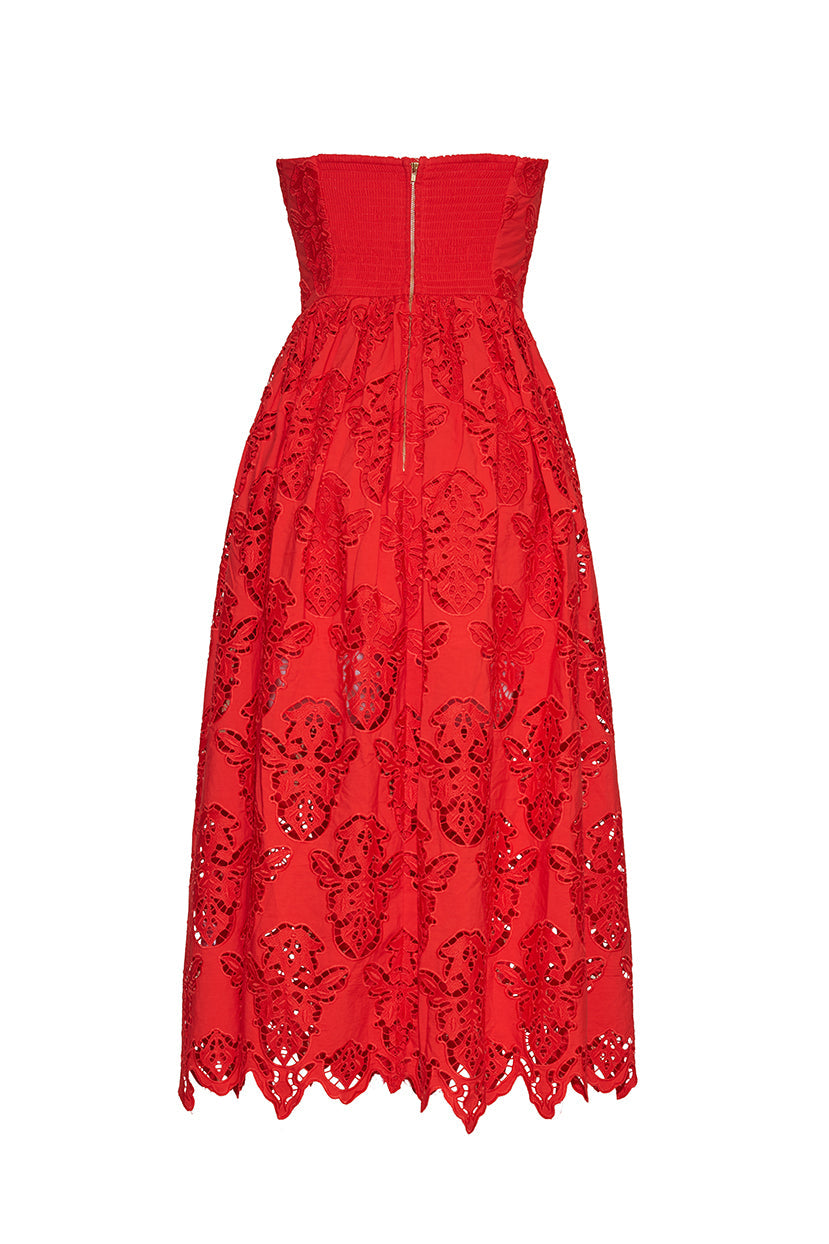Women | Torres Dress | Red Embroidered Eyelet