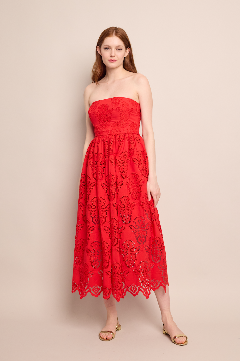 Women | Torres Dress | Red Embroidered Eyelet