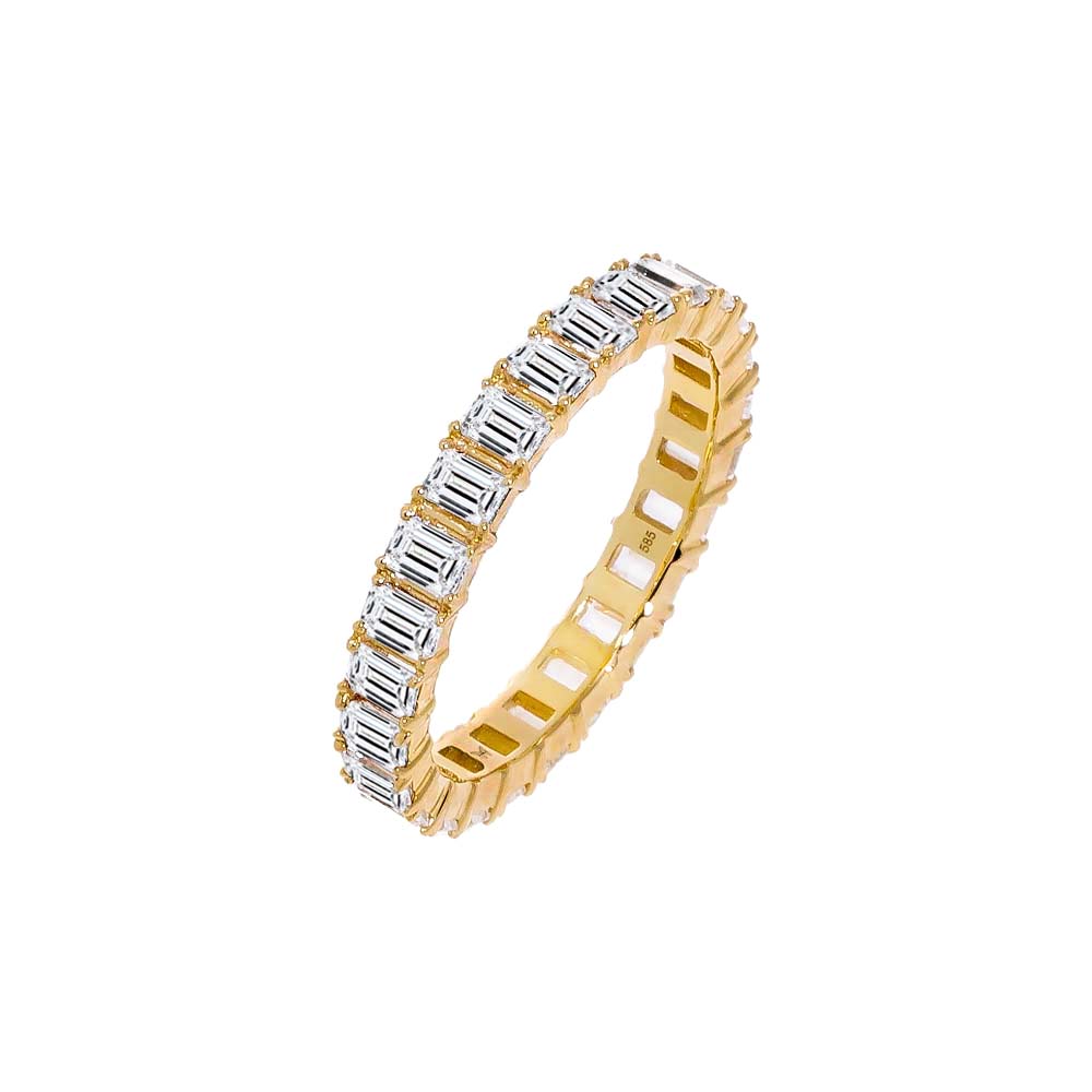18K Yellow Gold Plated / 5 / 2 CT Lab Grown Diamond Emerald Eternity Band 14K - Adina's Jewels