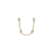 14K Gold Diamond Multi Stone Double Chain Stud Earring 14K - Adina's Jewels