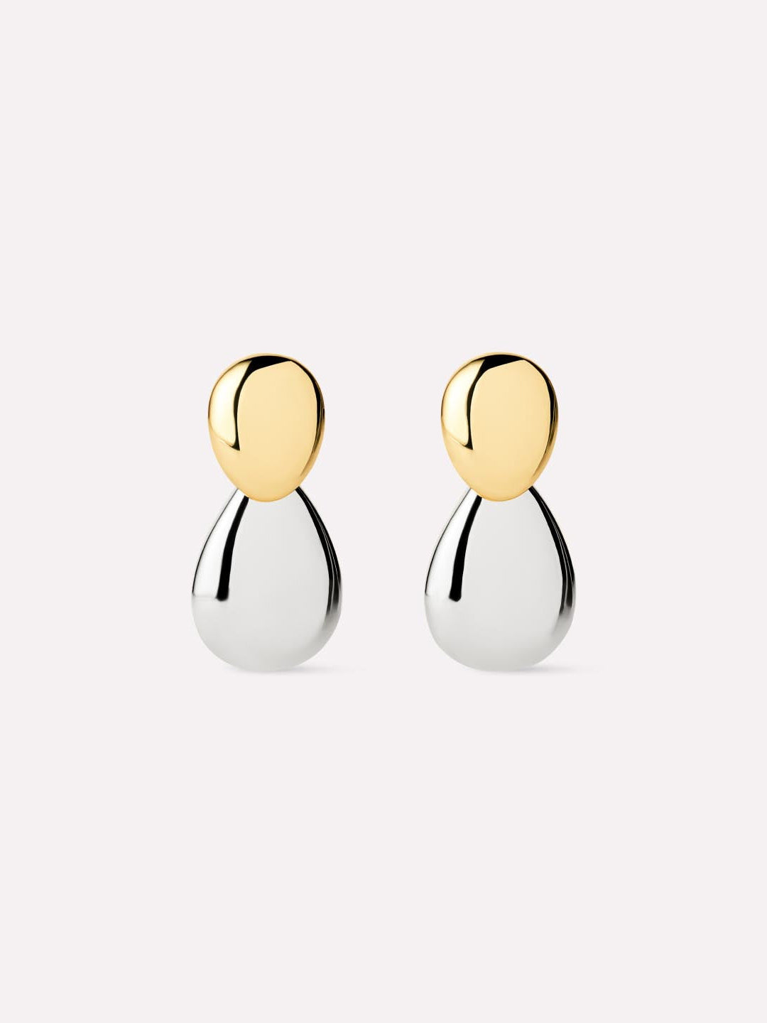 Pebble Two Tone Drop Earrings | 14K Gold on Brass/Rhodium on Brass