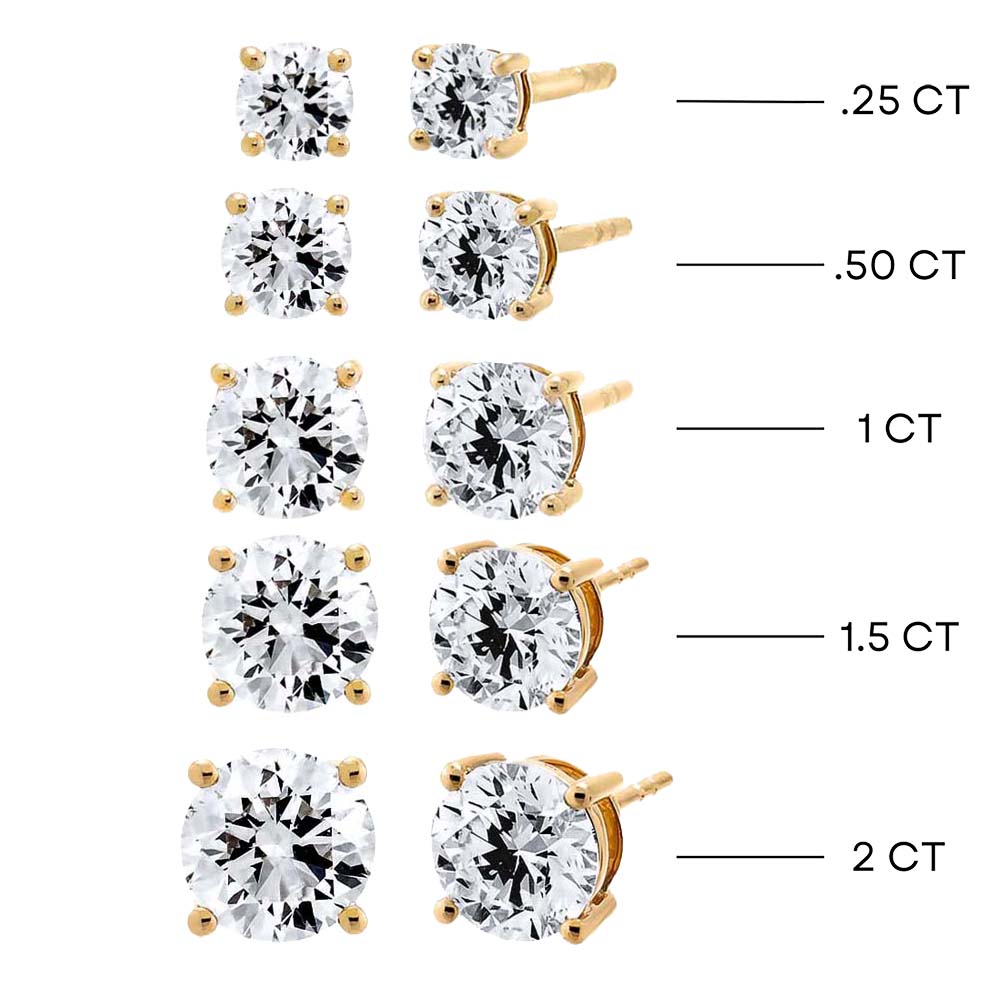 0.50 CT Diamond | Solitaire Four Prong Stud Earring | 14K Yellow Gold