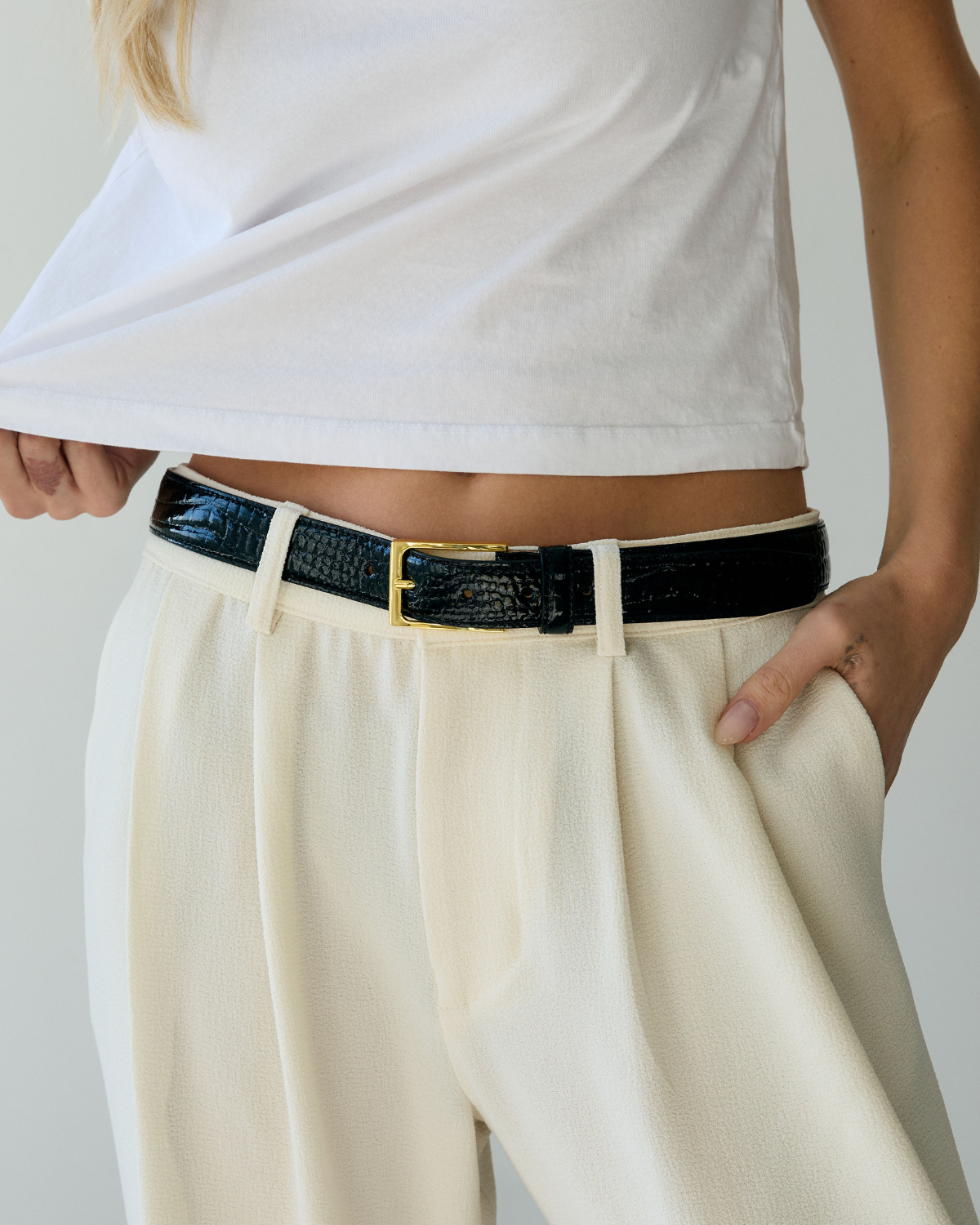 No. 5 Belt | Black-Croc-Gold