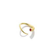 14k recycled gold Quill Bypass Ring with Ruby on a white background