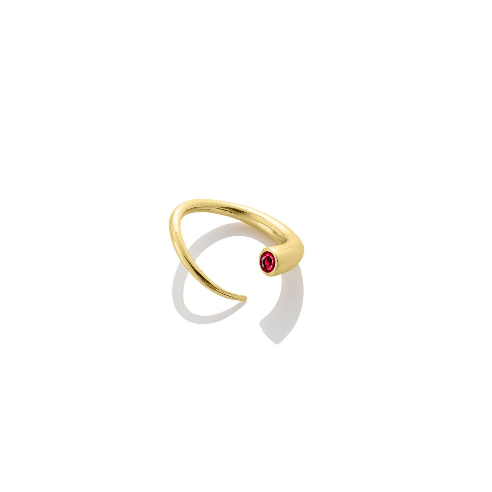 14k recycled gold Quill Bypass Ring with Ruby on a white background