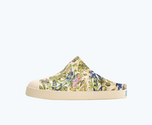 Side view of a Native Shoes Kids Jefferson Clog Print Kids | Bone White/ Shell White/ Seaweed Ink Tropic Footwear