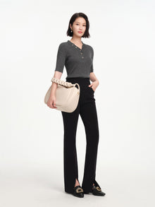 Wool V-Neck Fit Sweater Top | Grey