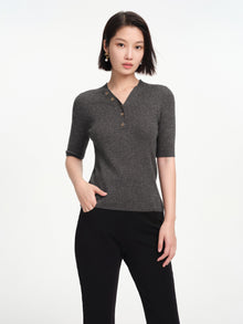 Wool V-Neck Fit Sweater Top | Grey