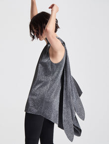 SLEVELESS MOCK NECK METALLIC KNIT HI LO TOP - Halston