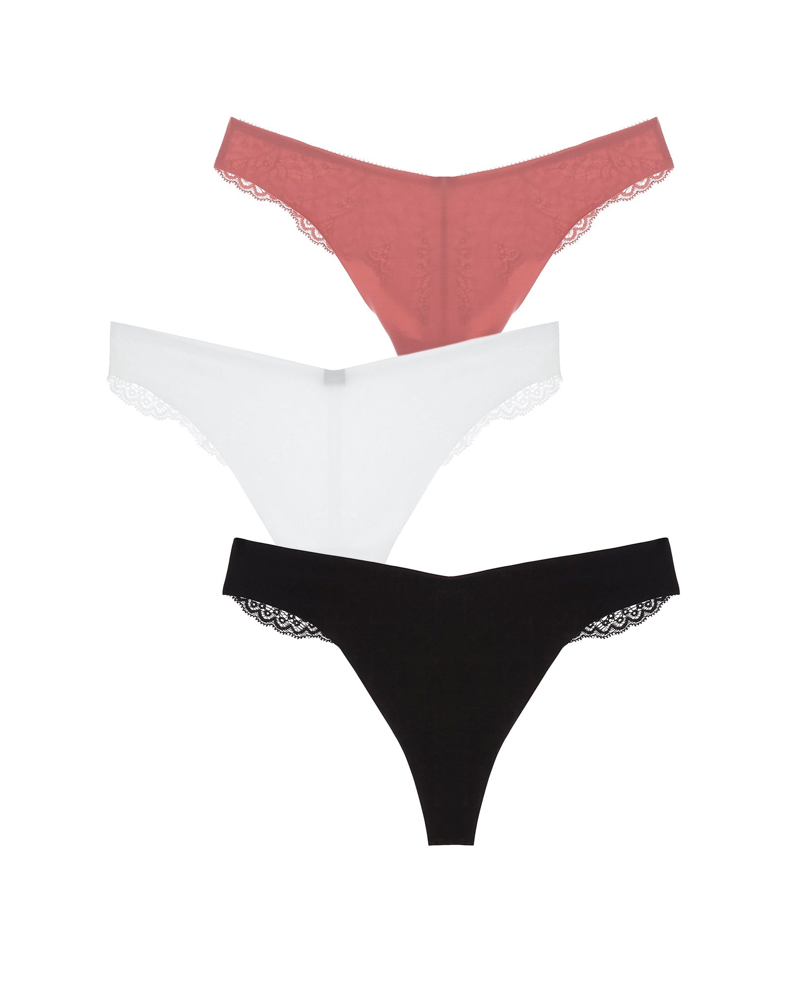 3 Pack | Allegra Jolie Thong  | Noir x Blanc x Rose