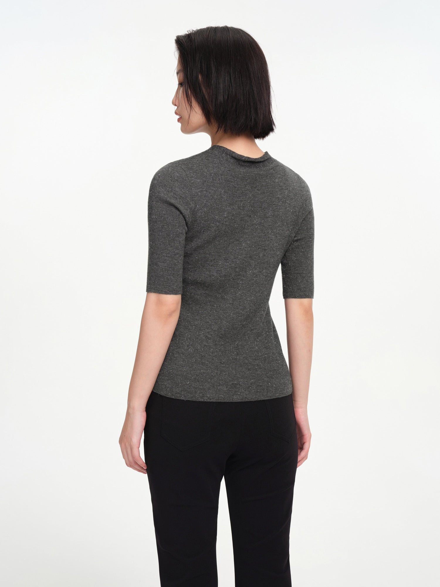 Wool V-Neck Fit Sweater Top | Grey