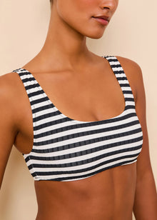 Womens | Elle Bikini Top Ribbed | Noir/Optic White Stripe