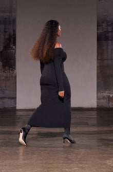Boa Wrapped Rib Dress | Black