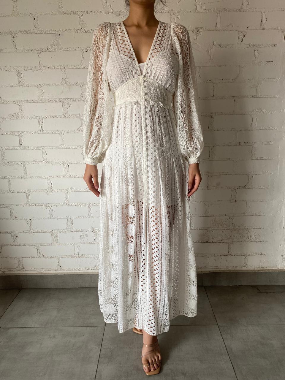 Hemant & Nandita | Lace Long Dress | White