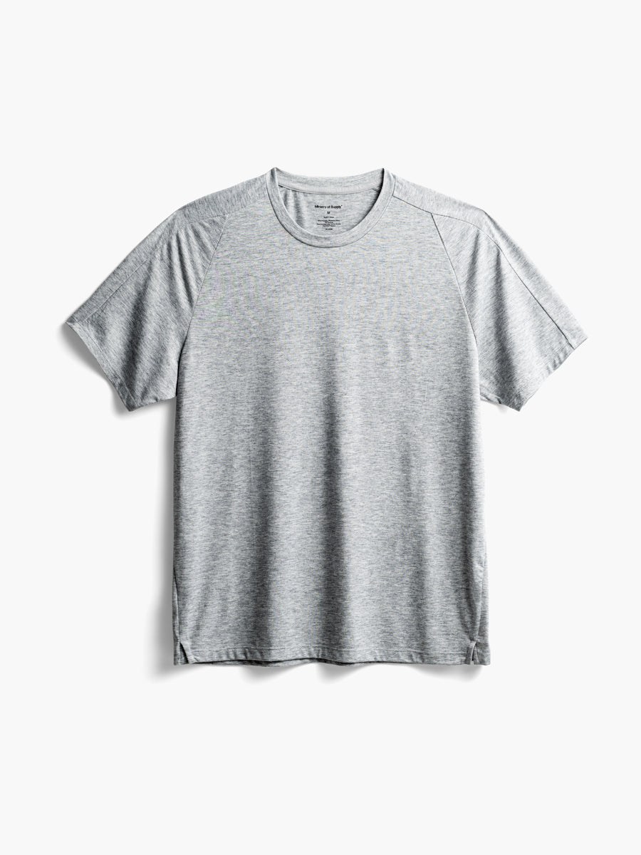 men's pale grey heather composite merino active tee flat shot of front