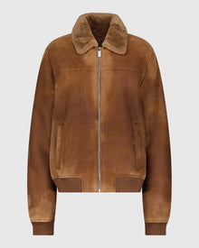 Men | Merino Shearling Lamb Bomber Jacket | Camel Pattern