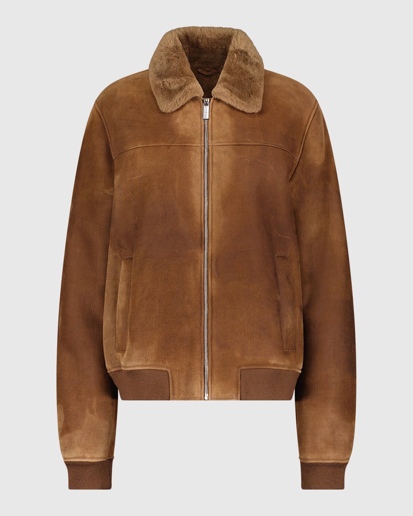 Men | Merino Shearling Lamb Bomber Jacket | Camel Pattern