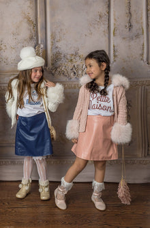 Baby Girls | Cableknit Faux Fur Cotton Cardigan | Pink