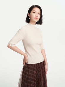Semi-High Neck Knit Top | White