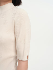 Semi-High Neck Knit Top | White