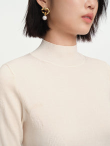 Semi-High Neck Knit Top | White