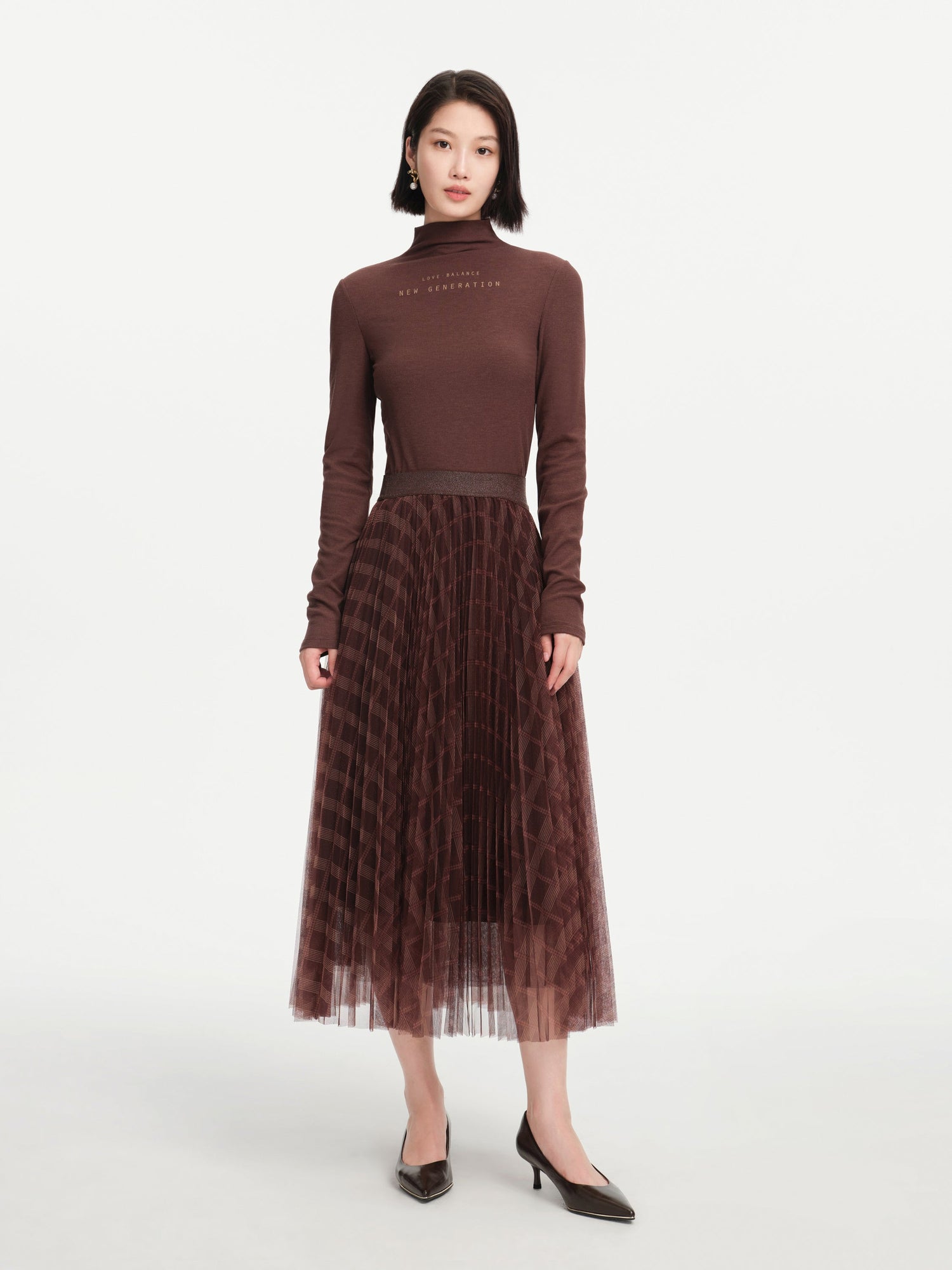 Long-Sleeve Mockneck Top | Brown