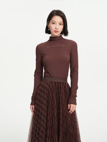 Long-Sleeve Mockneck Top | Brown