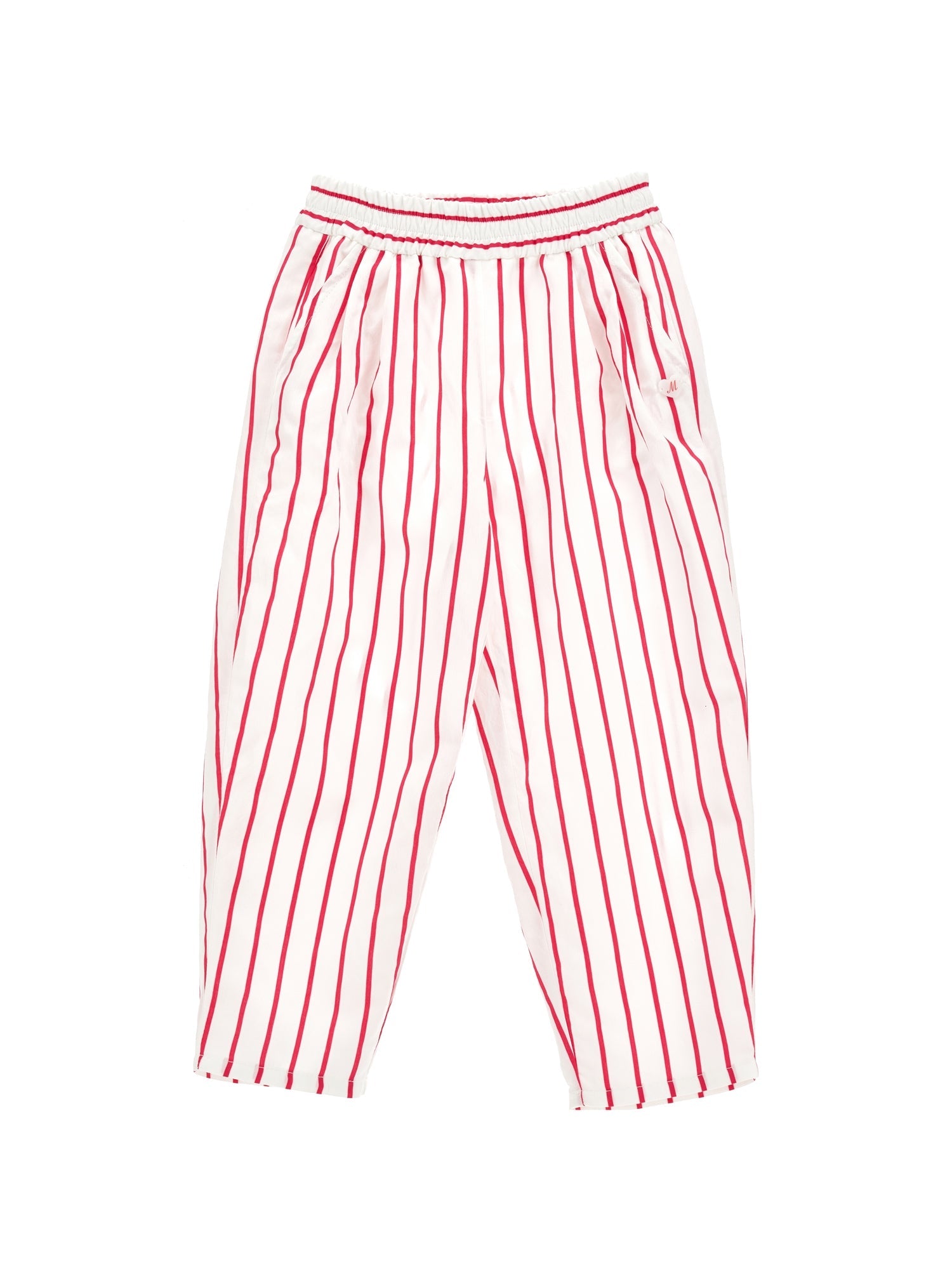 Girls | Comfy Alternate Stripe Trousers | White/Fuchsia
