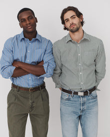 Men | Mill Shirt | Striped Cotton Poplin Dark Green x White