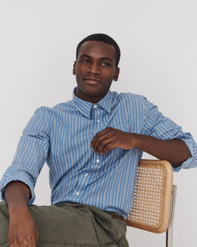 Men | Mill Shirt | Ticking Stripe Blue x Navy x White Stripe