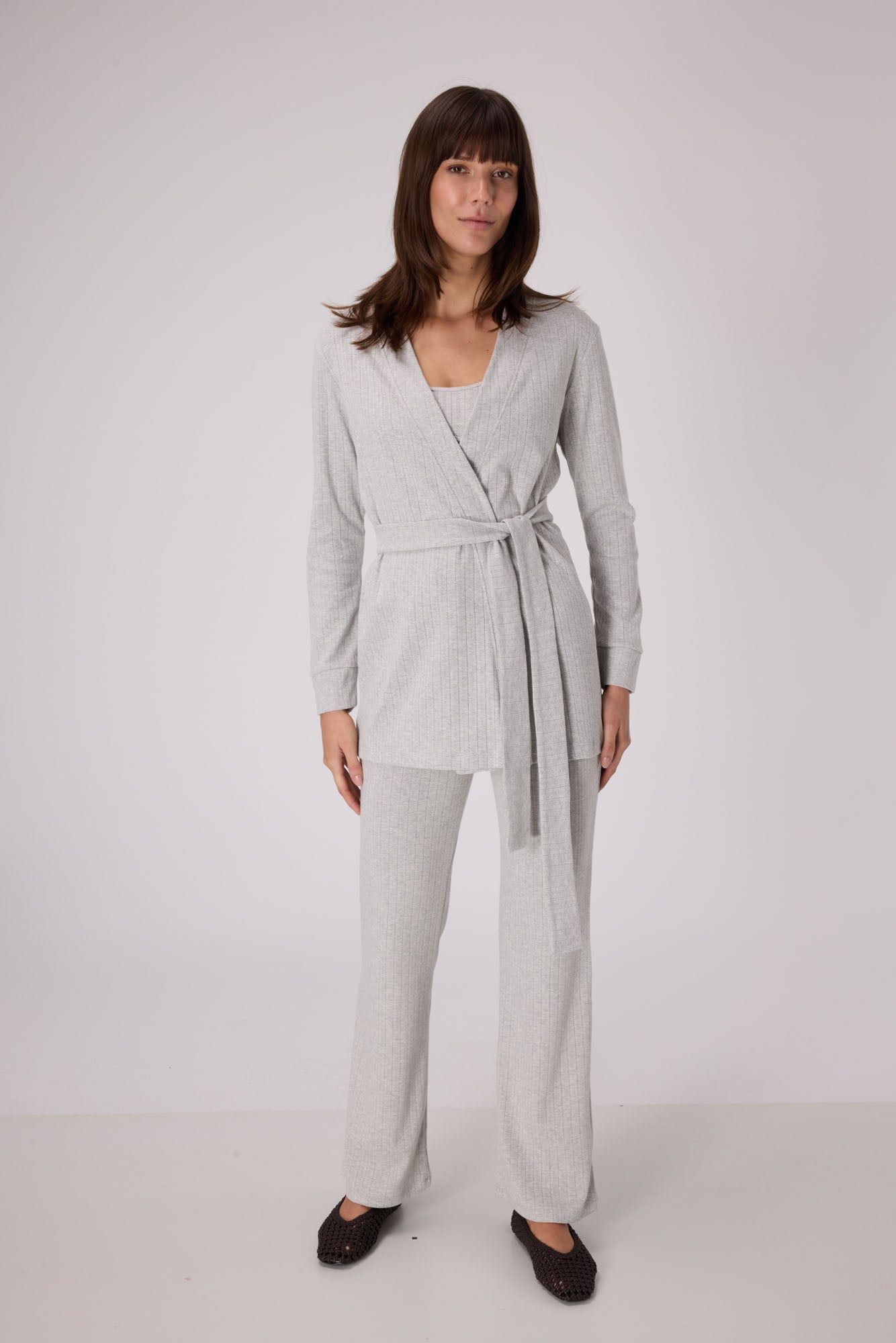 Pointelle Lounge Robe | Heather Grey