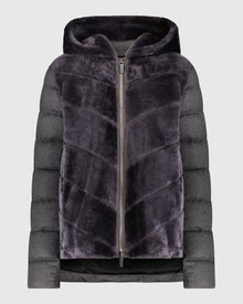 Select Shearling Lamb Chevron Parka With Cashmere & Wool Sleeves And Back | Anthracite/Anthracite