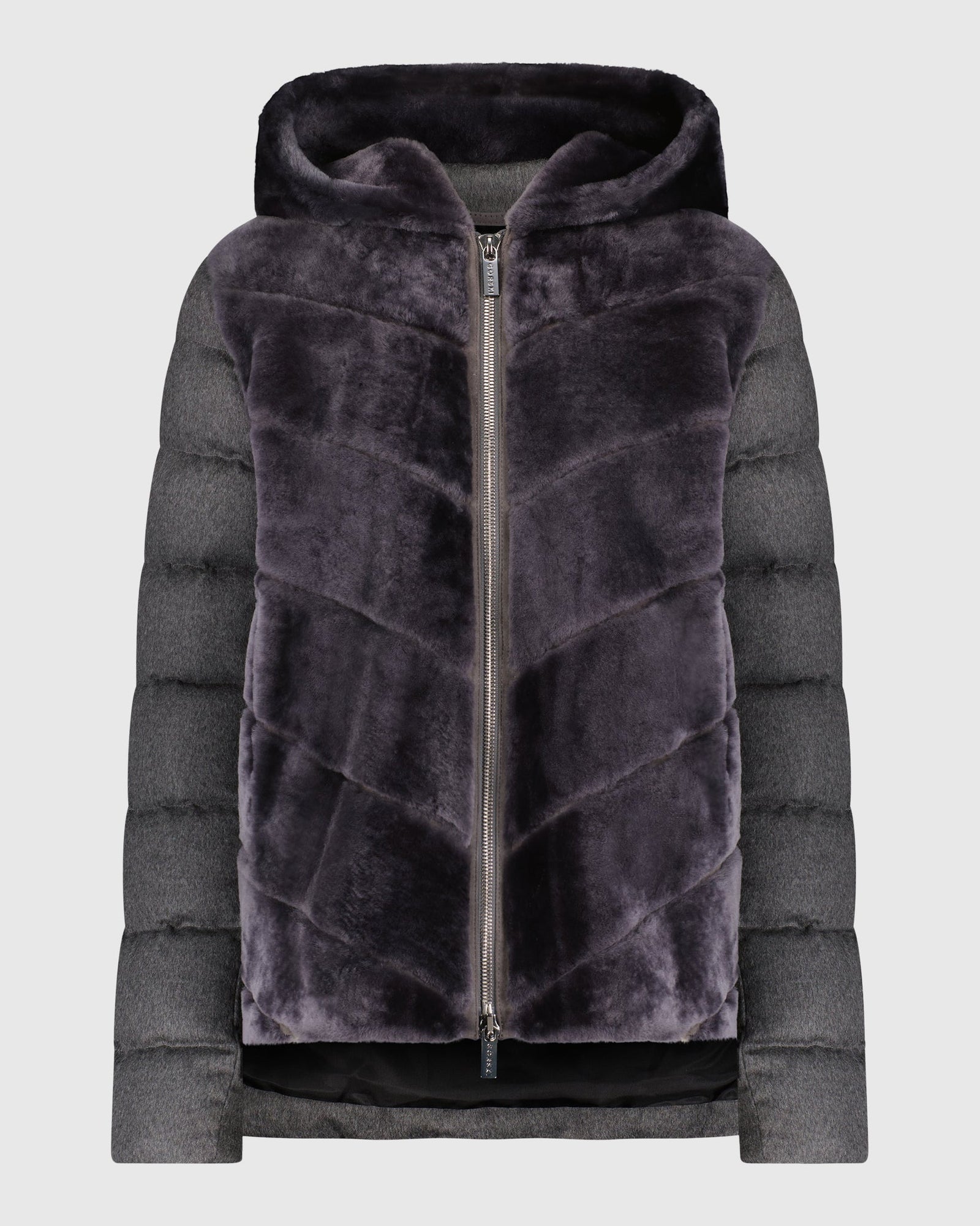 Select Shearling Lamb Chevron Parka With Cashmere & Wool Sleeves And Back | Anthracite/Anthracite