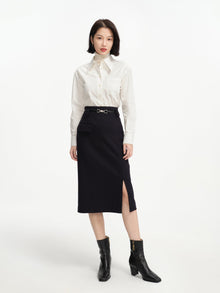 Wool Midi Skirt | Navy