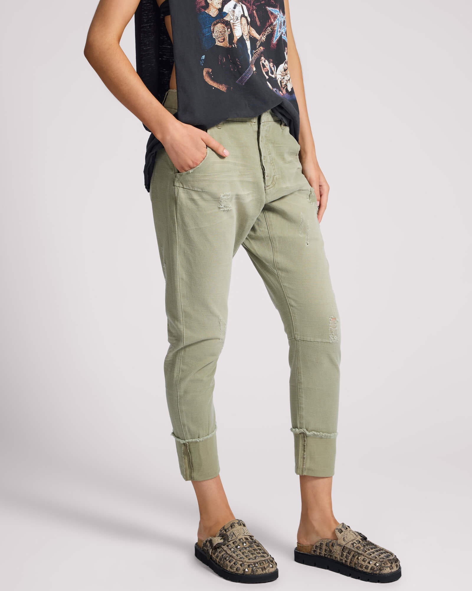 Cavalries Tapered Boyfriend Denim Jeans | Militaire Khaki