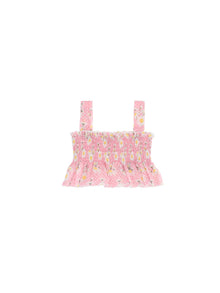 Girls | Daisy And Polka Dot Muslin Top | Antique Pink