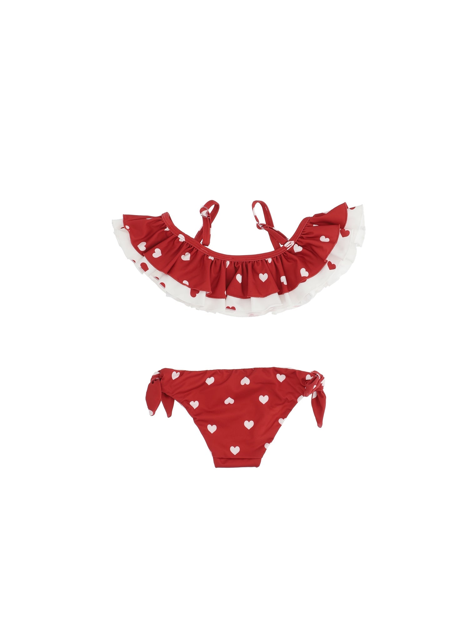 Girls | Stretch Bikini With Heart Print | Red/Cream